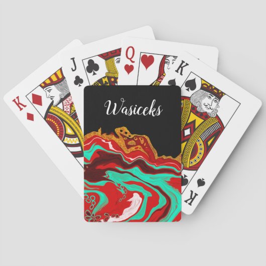 黒パーソナライズされた金ゴールドブルゴーニュ大理石の流体アート トランプ (裏面)