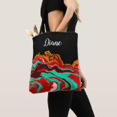 黒パーソナライズされた金ゴールドブルゴーニュ大理石の流体アート トートバッグ (クローズアップ)