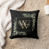 黒パーソナライズされた金ゴールドモノグラムグリーナリー クッション (ブランケット)
