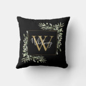 黒パーソナライズされた金ゴールドモノグラムグリーナリー クッション (裏面)