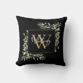 黒パーソナライズされた金ゴールドモノグラムグリーナリー クッション (正面)
