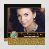 黒パーソナライズされた金ゴールド写真キンセアニェラ 招待状 (正面/裏面)