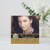 黒パーソナライズされた金ゴールド写真キンセアニェラ 招待状 (スタンド正面)