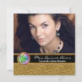 黒パーソナライズされた金ゴールド写真キンセアニェラ 招待状 (正面)