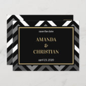  – 黒パーソナライズされた金ゴールド山形の日付を保存 ポストカード (正面/裏面)