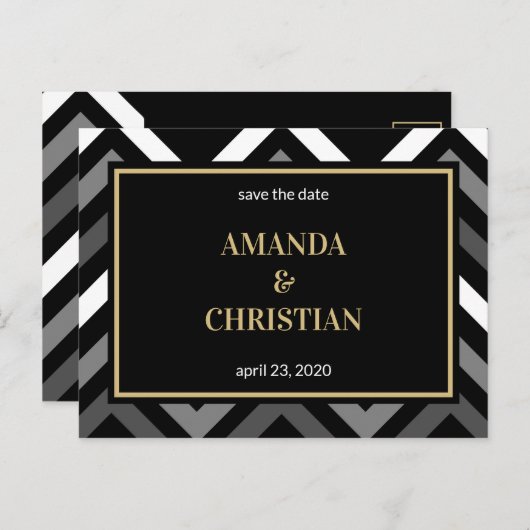  – 黒パーソナライズされた金ゴールド山形の日付を保存 ポストカード (正面/裏面)