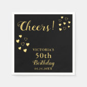 黒パーソナライズされた金ゴールド応援50誕生日 スタンダードカクテルナプキン (正面)