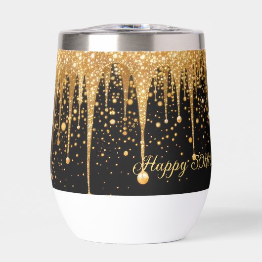 黒パーソナライズされた金ゴールド滴下グリッター誕生日 (正面)