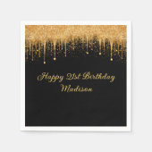 黒パーソナライズされた金ゴールド滴下グリッター誕生日 スタンダードカクテルナプキン (正面)