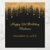 黒パーソナライズされた金ゴールド滴下グリッター誕生日 ワインラベル (シングルラベル)