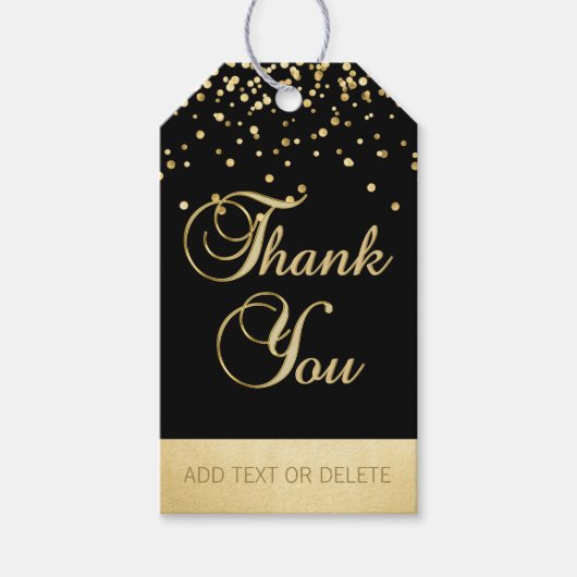 黒パーソナライズされた金ゴールド紙吹雪お願い ギフトタグ (正面)