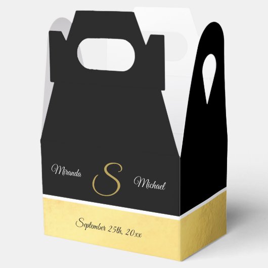 黒パーソナライズされた金ゴールド結婚式の引き出物ギフトボックス フェイバーボックス (オープン)