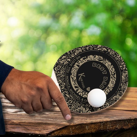 黒パーソナライズされた金ゴールド花柄モノグラム 卓球ラケット