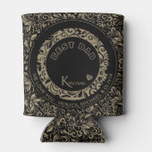 黒パーソナライズされた金ゴールド花柄モノグラム 缶クーラー (裏面)