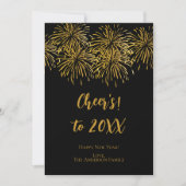 黒パーソナライズされた金ゴールド花火お正月おめでとう 案内状 (正面)