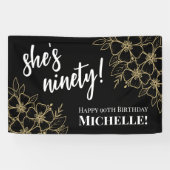 黒パーソナライズされた金ゴールド90th誕生日パーティー 横断幕 (横)
