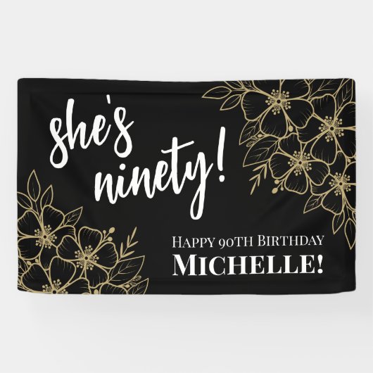 黒パーソナライズされた金ゴールド90th誕生日パーティー 横断幕 (横)