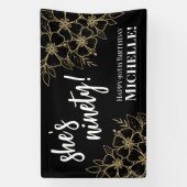 黒パーソナライズされた金ゴールド90th誕生日パーティー 横断幕 (縦)