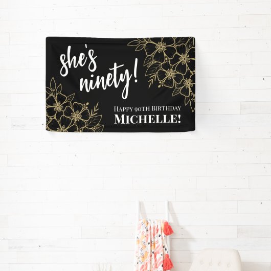 黒パーソナライズされた金ゴールド90th誕生日パーティー 横断幕 (インサイチュ)