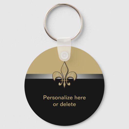 黒パーソナライズされた金ゴールド(紋章の)フラ・ダ・リ キーホルダー (正面)