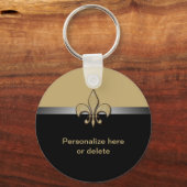 黒パーソナライズされた金ゴールド(紋章の)フラ・ダ・リ キーホルダー (正面)