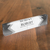 黒パーソナライズされた銀大理石幾何学模様 デスクネームプレート (側面)