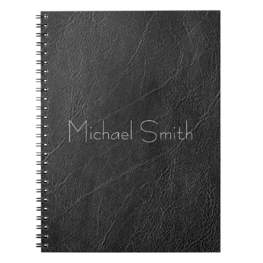 黒パーソナライズされた革 ノートブック (正面)