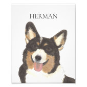 黒パーソナライズされた頭トリコラーコーギアート フォトプリント            (正面)