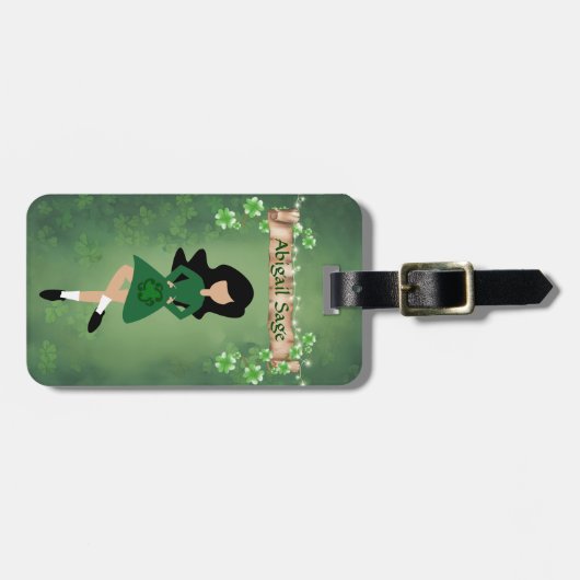 黒パーソナライズされた髪ダンスのアイリッシュダンサー ラゲッジタグ (正面横)