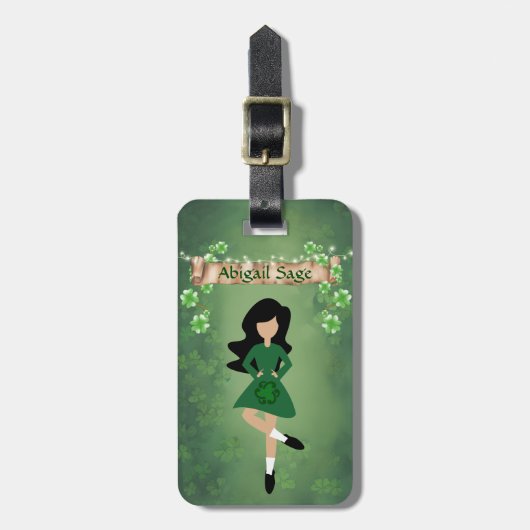 黒パーソナライズされた髪ダンスのアイリッシュダンサー ラゲッジタグ (正面縦)