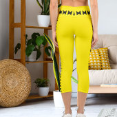 黒パーソナライズされた鮮やかな黄ストライプ色スタイリッシュ カプリレギンス