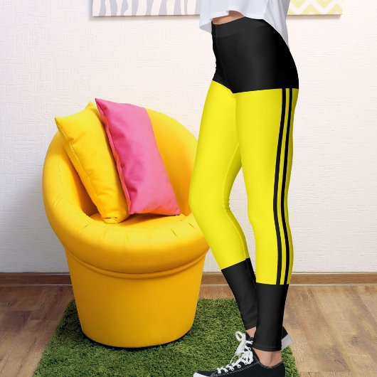 黒パーソナライズされた鮮やかな黄色のストライプレトロ レギンス