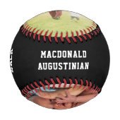 黒パーソナライズされた2枚の写真ボーナスパパ 野球ボール (正面)
