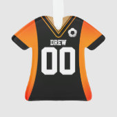 黒パーソナライズされた/オレンジのサッカージャージーオーナメント オーナメント (裏面)