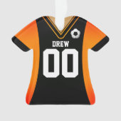 黒パーソナライズされた/オレンジのサッカージャージーオーナメント オーナメント (正面)