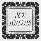 黒パーソナライズされた&白フローラマンダラステッカー スクエアシール (正面)