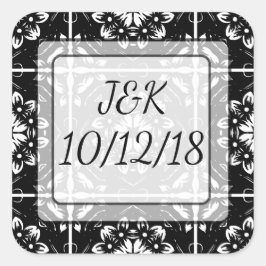 黒パーソナライズされた&白フローラマンダラステッカー スクエアシール