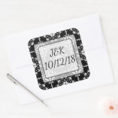 黒パーソナライズされた&白フローラマンダラステッカー スクエアシール (封筒)