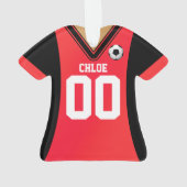 黒パーソナライズされた/赤サッカージャージー オーナメント (裏面)
