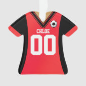黒パーソナライズされた/赤サッカージャージー オーナメント (正面)
