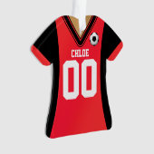 黒パーソナライズされた/赤サッカージャージー オーナメント (正面)