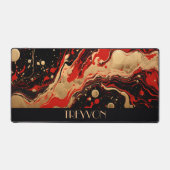 黒パーソナライズされた、赤、金ゴールド注インク デスクマット (正面)