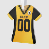 黒パーソナライズされた/黄色のサッカージャージー オーナメント (正面)