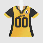 黒パーソナライズされた/黄色のサッカージャージー オーナメント (裏面)