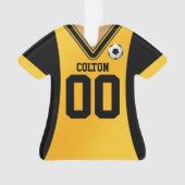 黒パーソナライズされた/黄色のサッカージャージー オーナメント (正面)