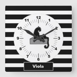 黒ヒスタイリッシュョウネコ白モダン色 スクエア壁時計