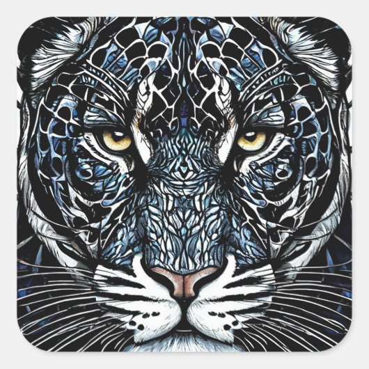 黒ヒョウのステンドグラス スクエアシール (正面)