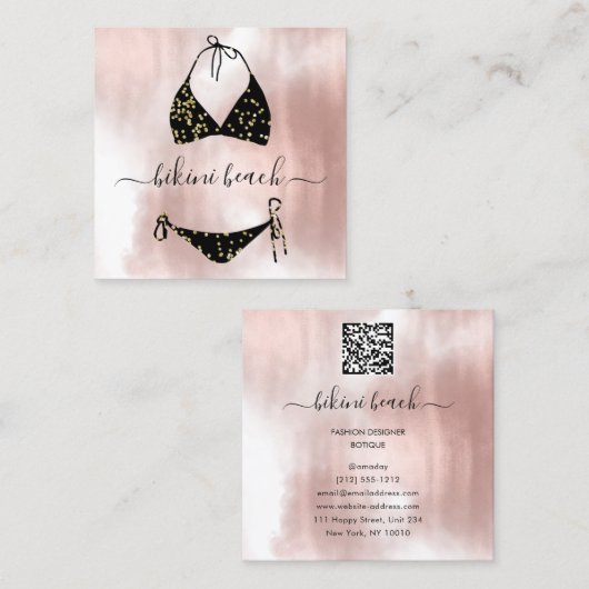 黒ビキニランジェリービーチ衣装下着屋 スクエア名刺 (正面/裏面)