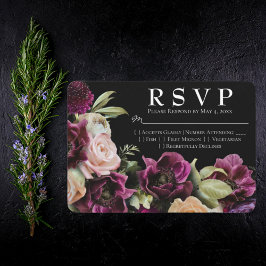 黒ビクトリアン紫ヴィンテージフローラ結婚式RSVP 出欠カード