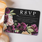 黒ビクトリアン紫ヴィンテージフローラ結婚式RSVP 出欠カード